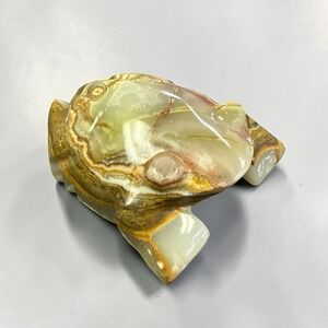 Vtg 4.25" Green Onyx Agate Marble Hand Carved Polished Frog Toad Paperweight